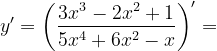 \dpi{120} y'=\left (\frac{3x^{3}-2x^{2}+1}{5x^{4}+6x^{2}-x} \right )'=